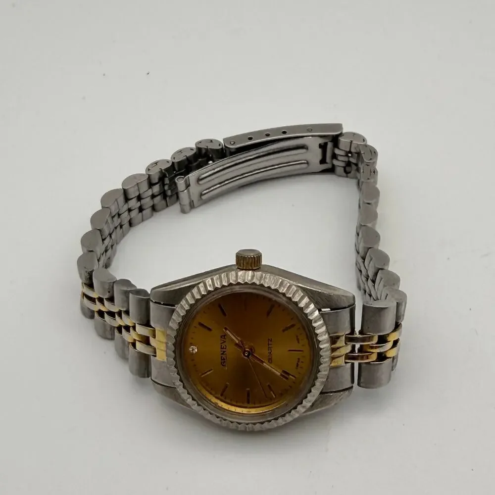 Vintage Geneva Ladies' Two-Tone Quartz Watch 90s Style Working New Battery